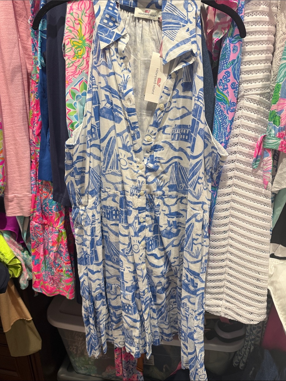 Vineyard Vines Blue and White Nautical Print Dress